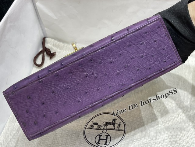 Hermes專櫃Kelly一代手提女包 愛馬仕凱莉一代22CM南非進口鴕鳥皮蠟線手縫女包 zhh1072